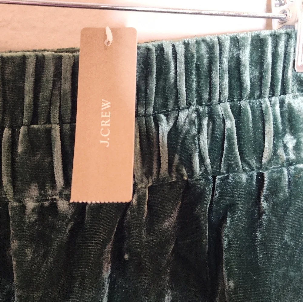 NWT J. Crew‎ Crushed Velvet Green pullon midi skirt pockets size medium